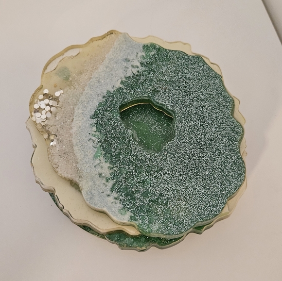 Green Epoxy Handmade Resin Coaster cold hot drinks Set Of Four 4 - Picture 5 of 5